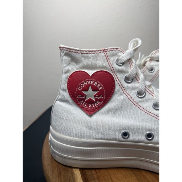 Converse All Star High Top Platform 171209C Women’s Size 7.5 Red Heart White - Picture 6 of 8